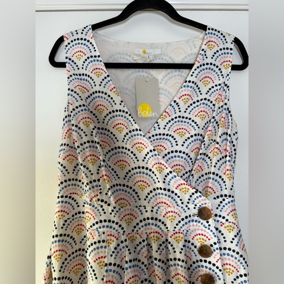 New! Boden Arwen Sleeveless Wrap Midi Dress Button Side Cream Red Black Size 8L - Picture 8 of 14